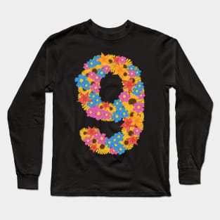 Hand Drawn Letter Number 9 nine Long Sleeve T-Shirt